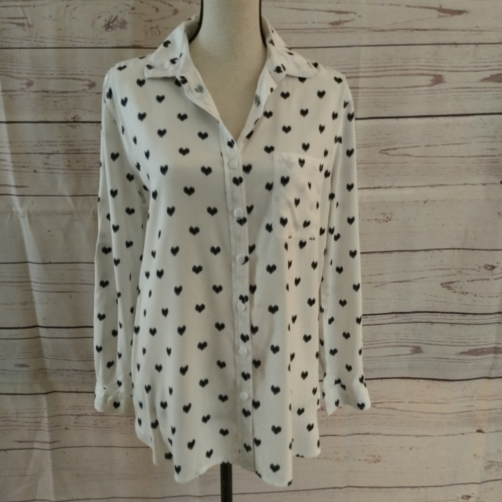 Beach Lunch Lounge Heart Print Long Sleeve Top